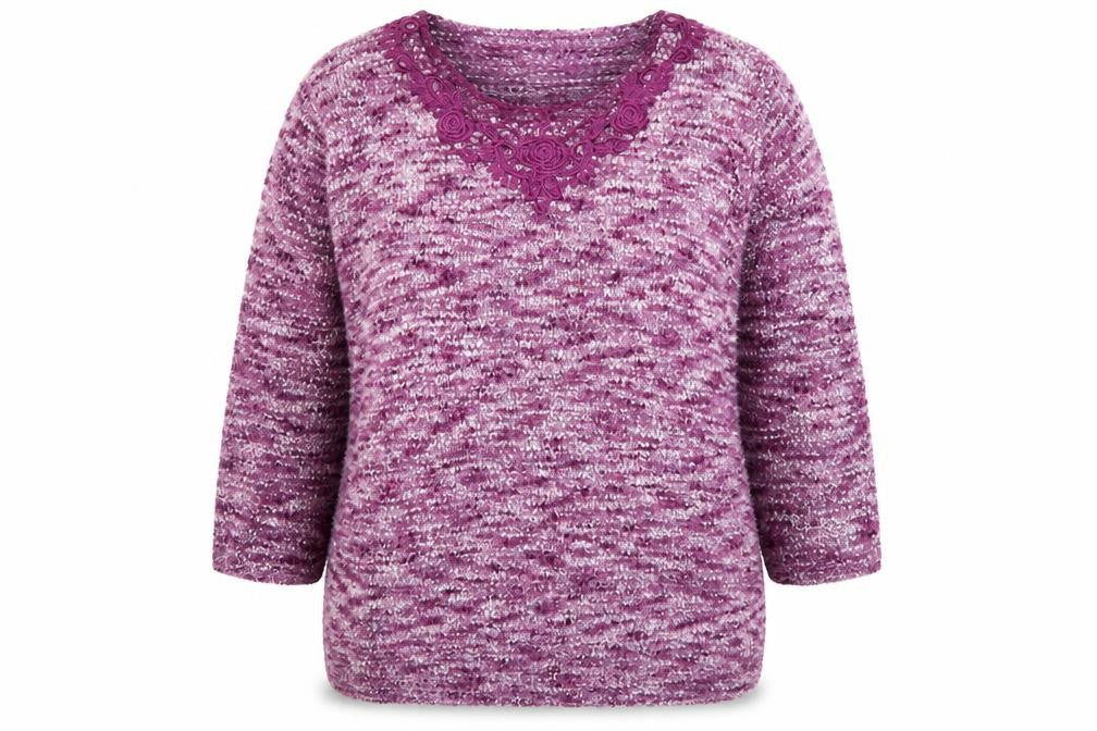 Bonmarché Womens Purple Round Neck Acrylic Pullover Jumper Size L