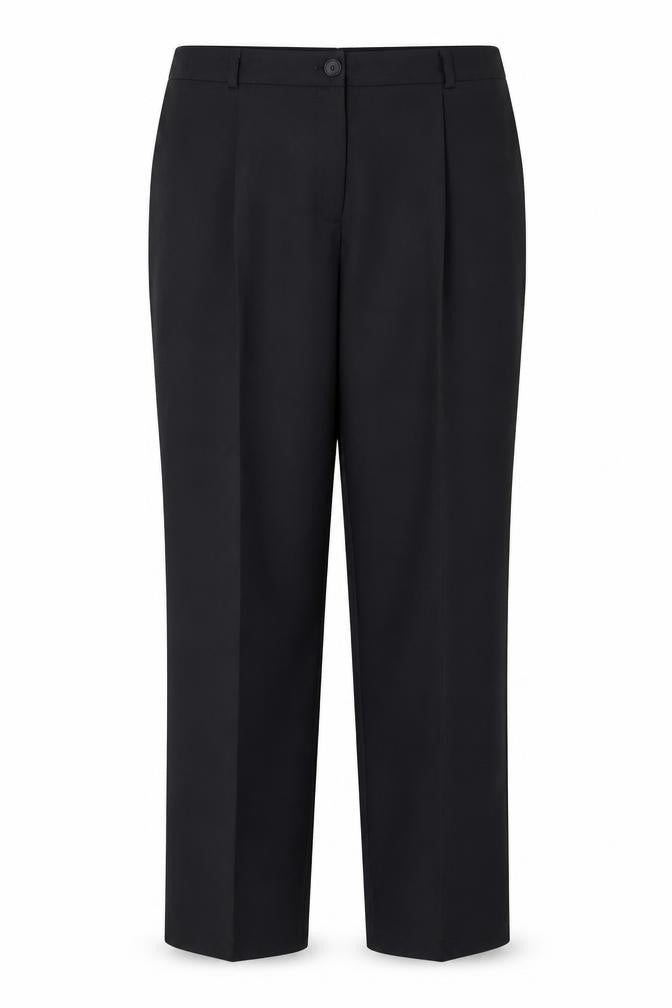 Front view of Yessica women’s black polyester trousers, size UK 16, 30-inch leg regular hook & eye
