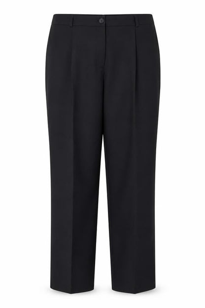 Front view of Yessica women’s black polyester trousers, size UK 16, 30-inch leg regular hook & eye