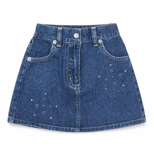 Front view of Xceed girls’ blue cotton mini skirt, size 3, years regular button