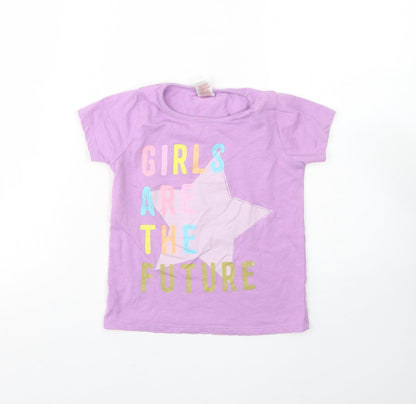 Angel  Girls Purple  Cotton Basic T-Shirt Size 4 Years Round Neck  - Girls are the future