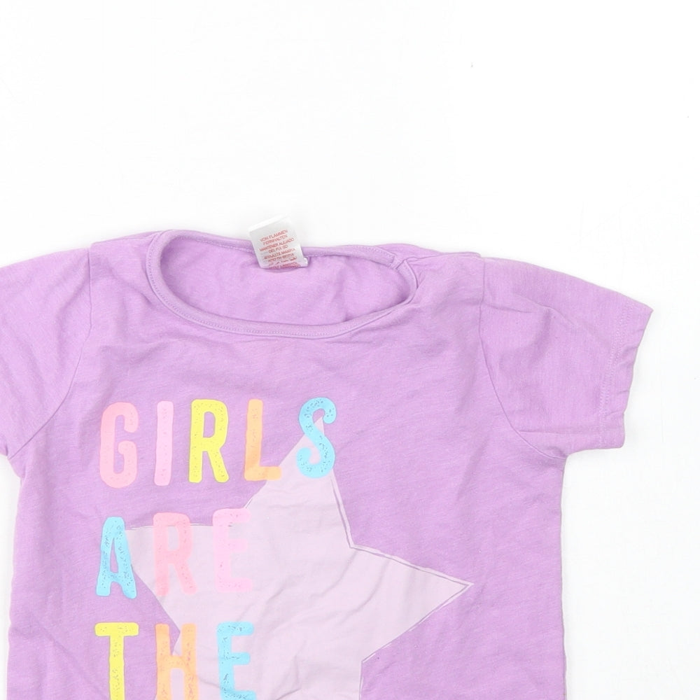 Angel  Girls Purple  Cotton Basic T-Shirt Size 4 Years Round Neck  - Girls are the future