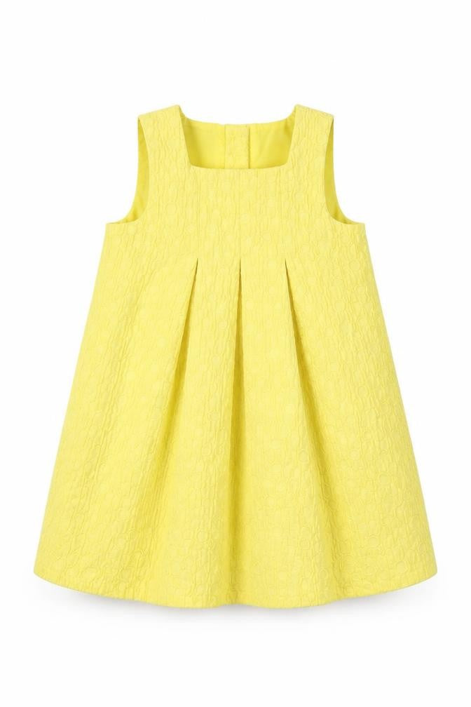 Front view of Next girls’ yellow cotton shift, size 12, months round neck