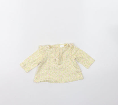 Mini Club Girls Yellow Floral Cotton Basic Blouse Size 0-3 Months Round Neck Button - Small baby