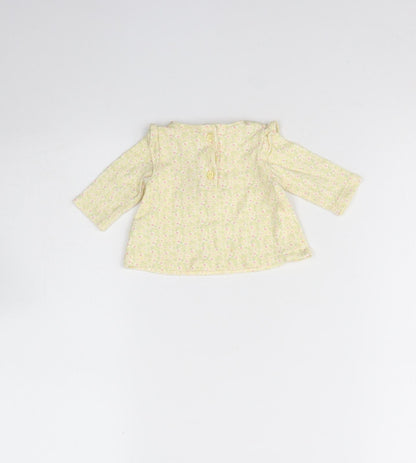 Mini Club Girls Yellow Floral Cotton Basic Blouse Size 0-3 Months Round Neck Button - Small baby
