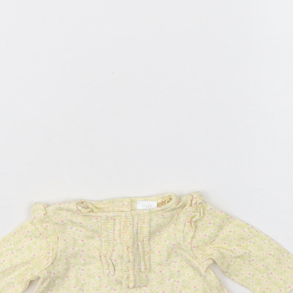 Mini Club Girls Yellow Floral Cotton Basic Blouse Size 0-3 Months Round Neck Button - Small baby