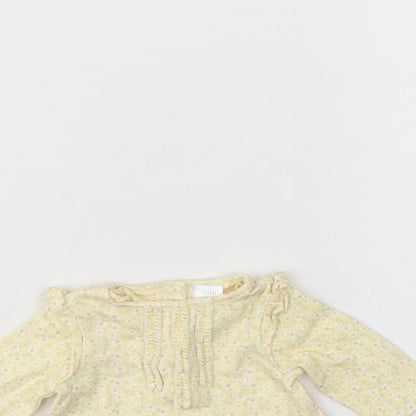 Mini Club Girls Yellow Floral Cotton Basic Blouse Size 0-3 Months Round Neck Button - Small baby
