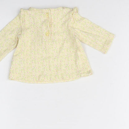 Mini Club Girls Yellow Floral Cotton Basic Blouse Size 0-3 Months Round Neck Button - Small baby