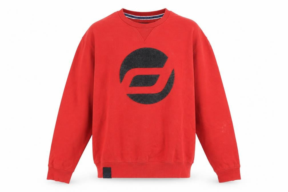 Front view of Diverse men’s red round neck cotton jumper, size M