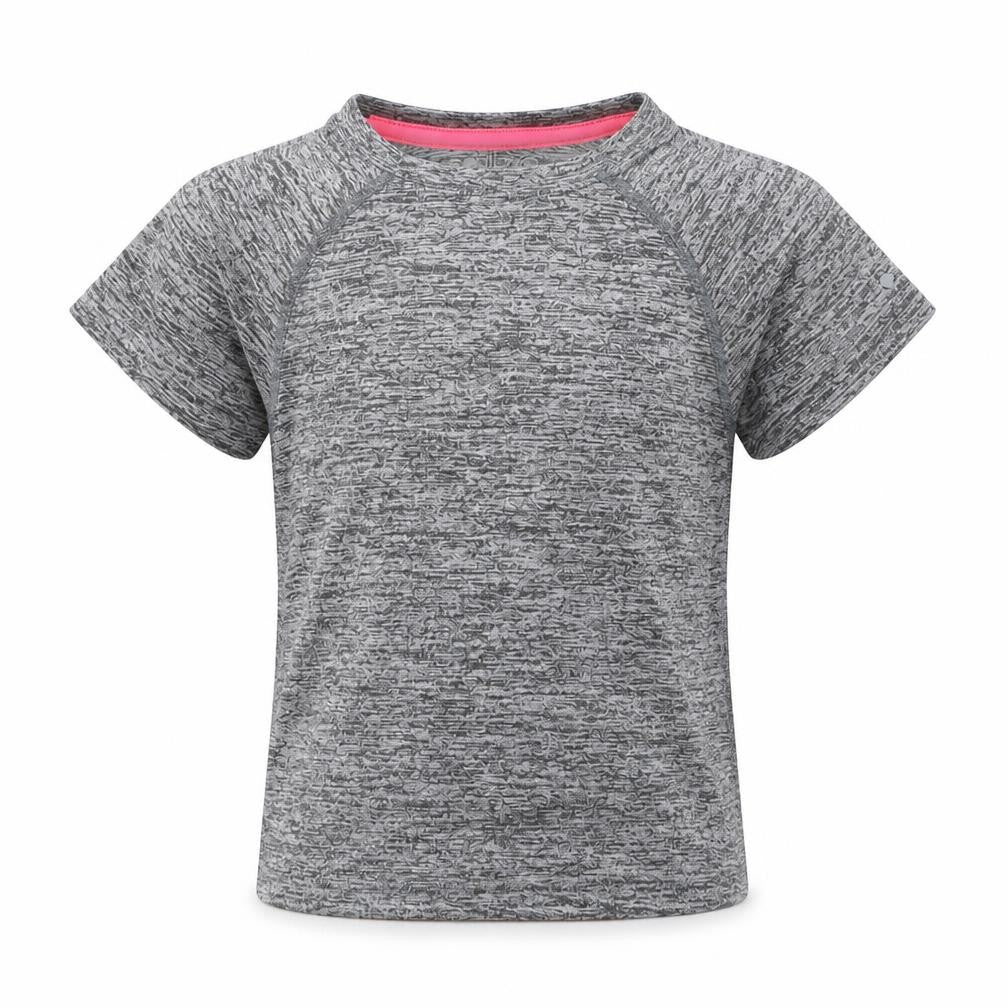 Front view of Matalan girls’ grey polyester basic t-shirt, size 4, years round neck