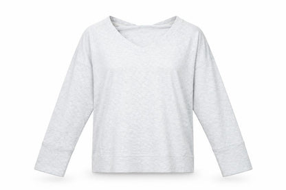 Front view of Jaclyn Intimates women’s grey v-neck polyester jumper, size M