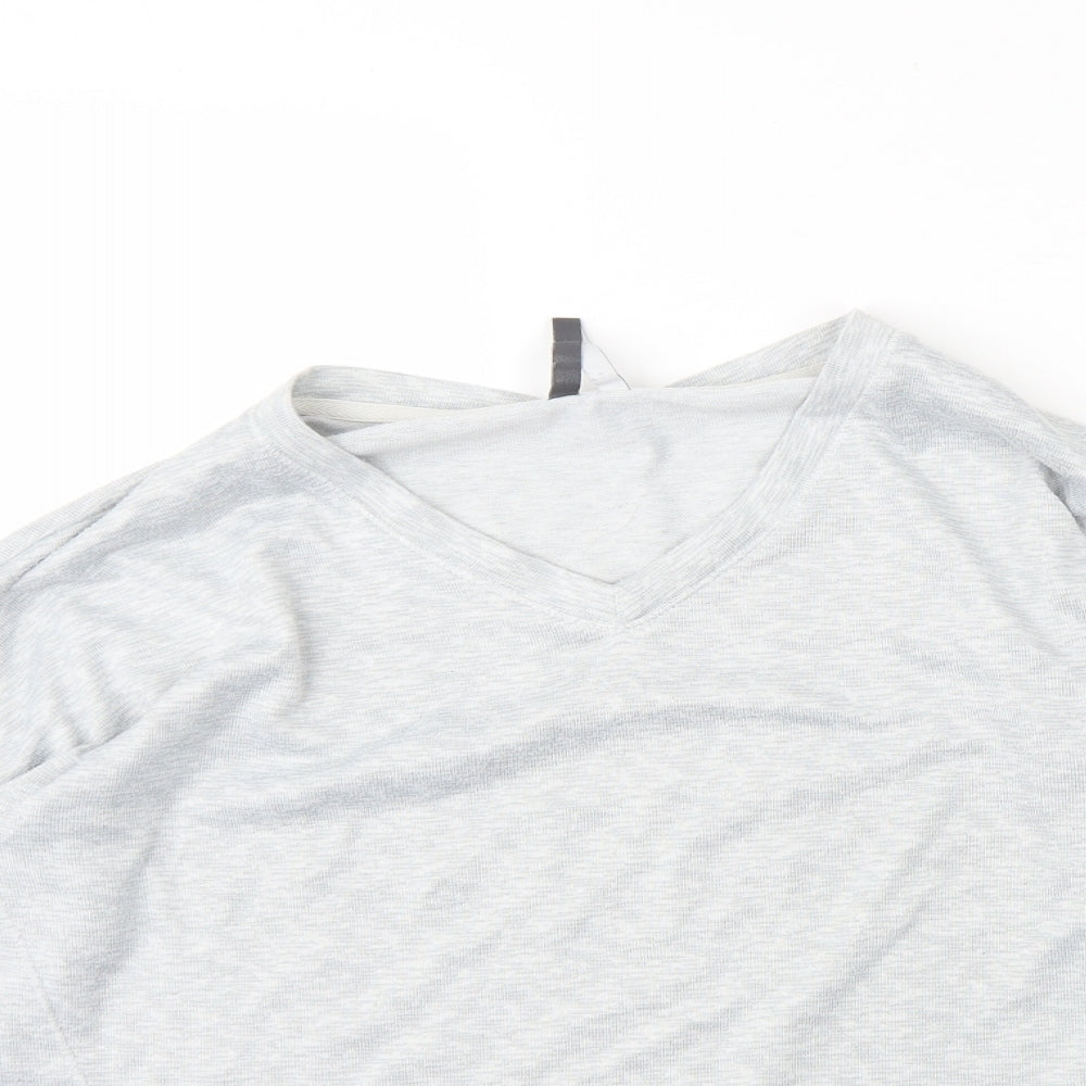 Close-up detail of Jaclyn Intimates women’s grey v-neck polyester jumper, size M