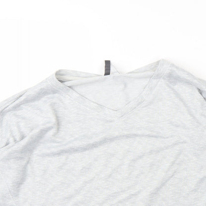 Close-up detail of Jaclyn Intimates women’s grey v-neck polyester jumper, size M