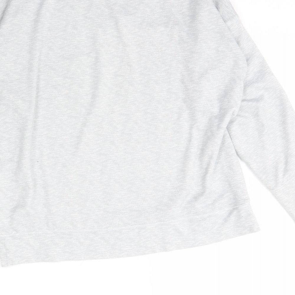 Brand and care label for Jaclyn Intimates women’s grey v-neck polyester jumper, size M