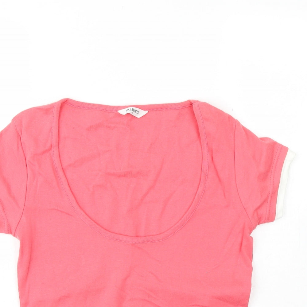Editions  Womens Pink  Cotton Basic Blouse Size 12 Round Neck
