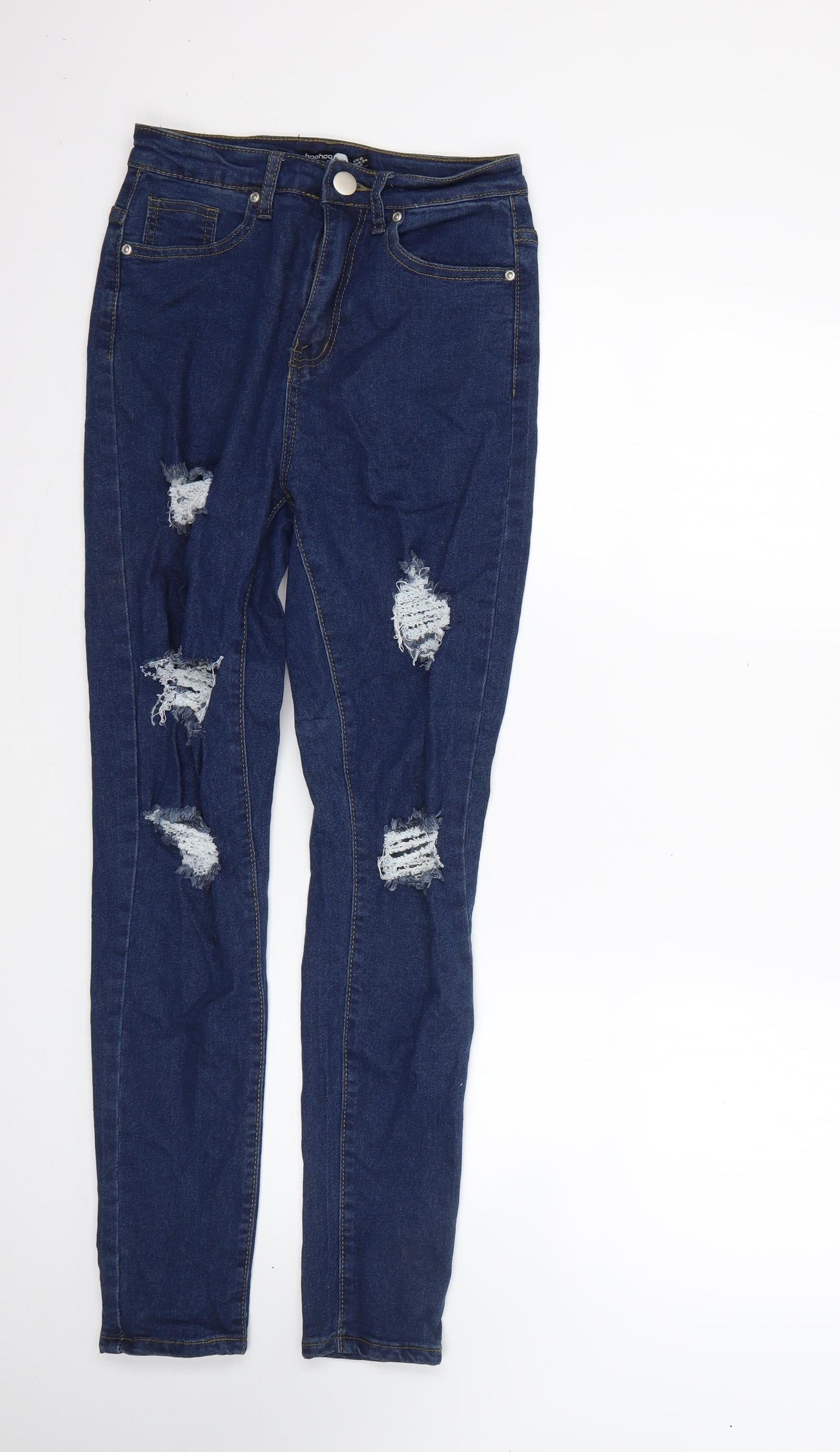 Boohoo Womens Blue  Cotton Skinny Jeans Size 6 L27 in Regular