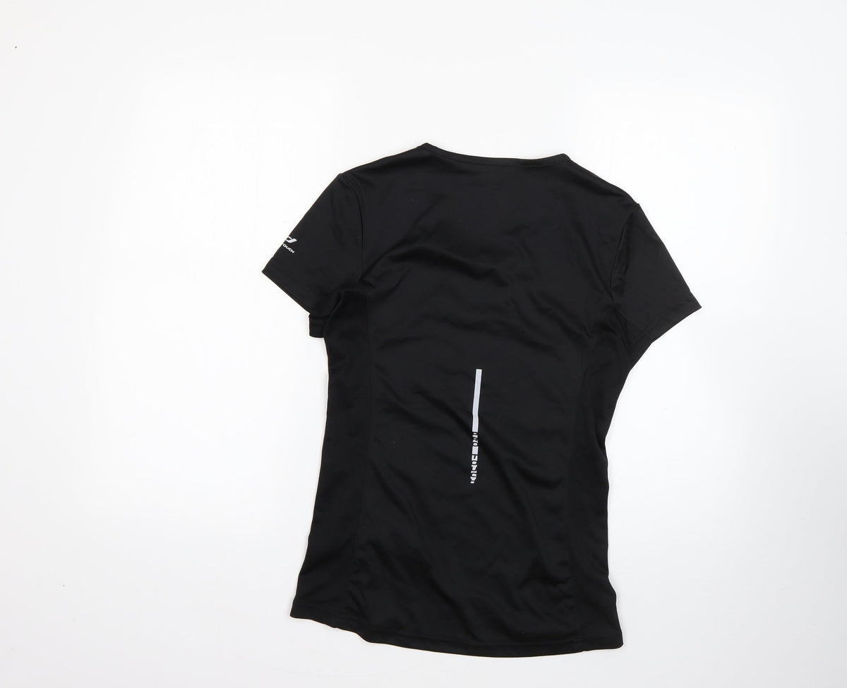 Back view of PRO TOUCH women’s black 100% polyester basic t-shirt, size UK 8, round neck