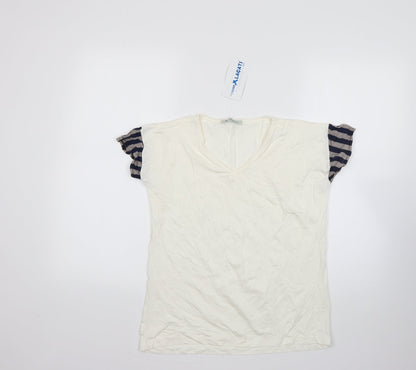 lacati Womens Beige  Polyester Basic T-Shirt Size S Round Neck