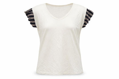 Front view of lacati women’s beige polyester basic t-shirt, size S, round neck