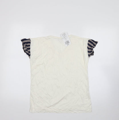 lacati Womens Beige  Polyester Basic T-Shirt Size S Round Neck