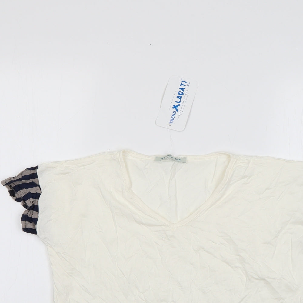 lacati Womens Beige  Polyester Basic T-Shirt Size S Round Neck