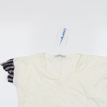 lacati Womens Beige  Polyester Basic T-Shirt Size S Round Neck