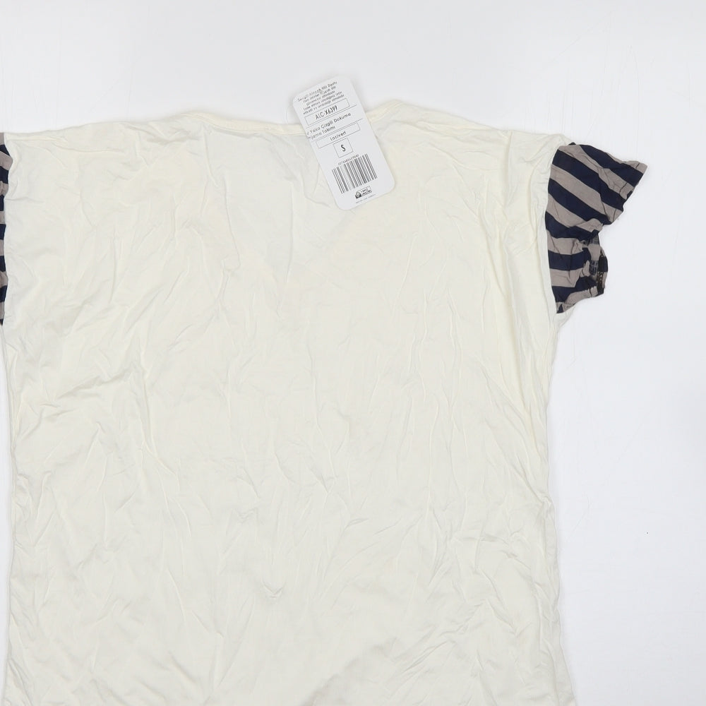 lacati Womens Beige  Polyester Basic T-Shirt Size S Round Neck