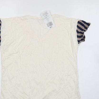 lacati Womens Beige  Polyester Basic T-Shirt Size S Round Neck