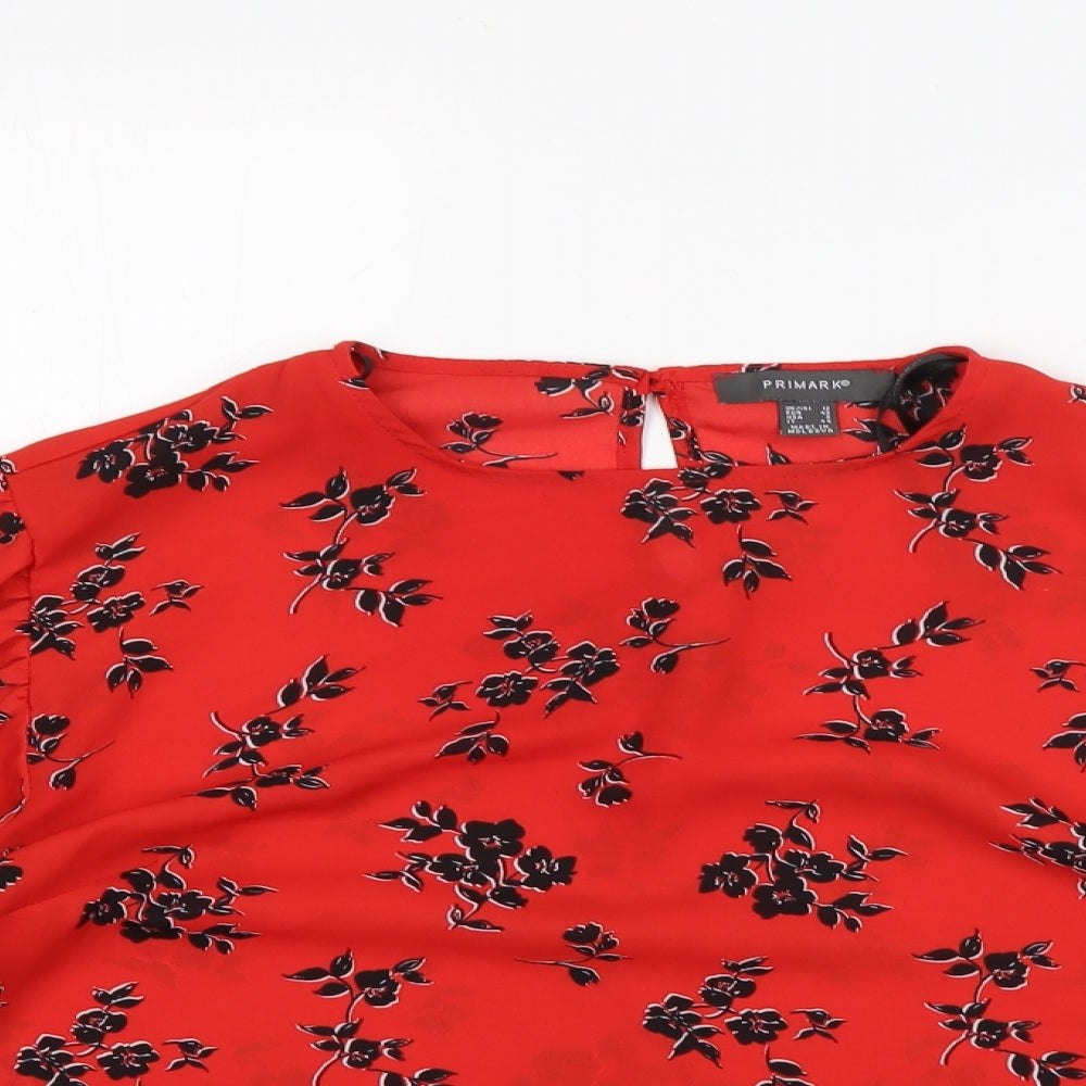 Primark Womens Multicoloured Floral Polyester Basic Blouse Size 12 Round Neck
