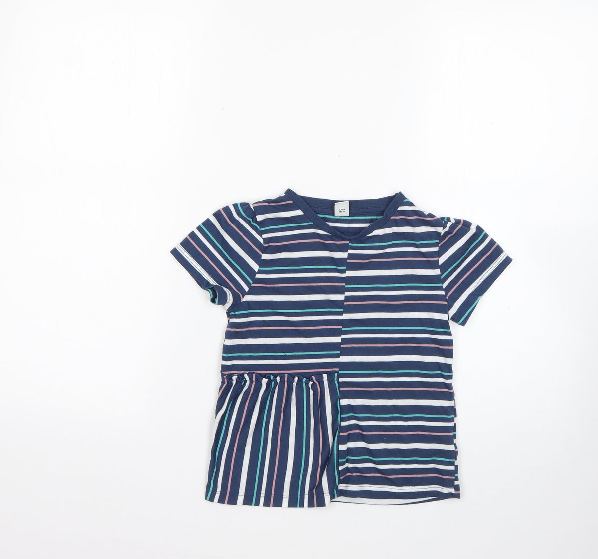 Additional front view of Tu girls’ multicoloured striped polyester basic t-shirt, size 7, years round neck