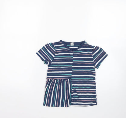 Additional front view of Tu girls’ multicoloured striped polyester basic t-shirt, size 7, years round neck