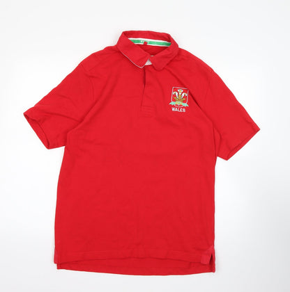 Wales Mens Red  100% Cotton  Polo Size L Collared  - wales