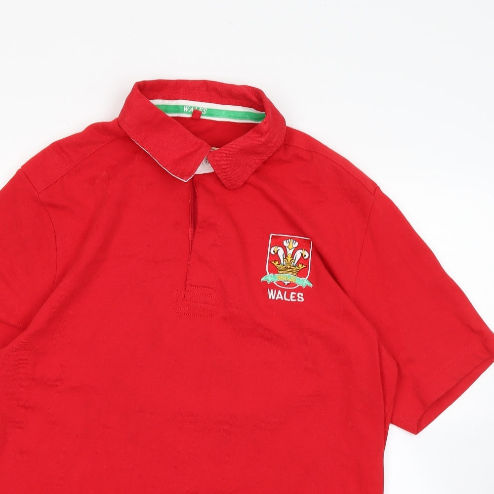 Wales Mens Red  100% Cotton  Polo Size L Collared  - wales