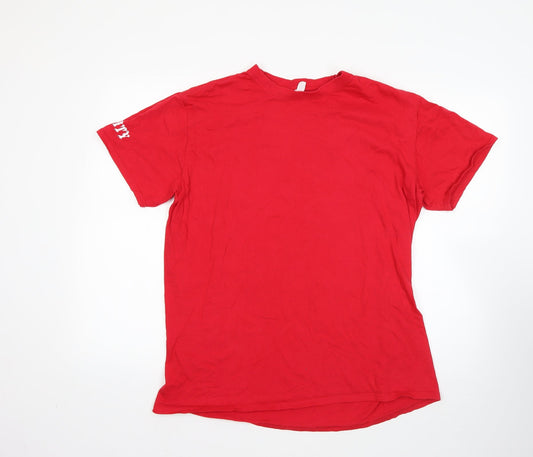 Preworn Mens Red Geometric Cotton  T-Shirt Size L Round Neck