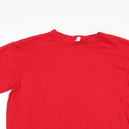 Preworn Mens Red Geometric Cotton  T-Shirt Size L Round Neck