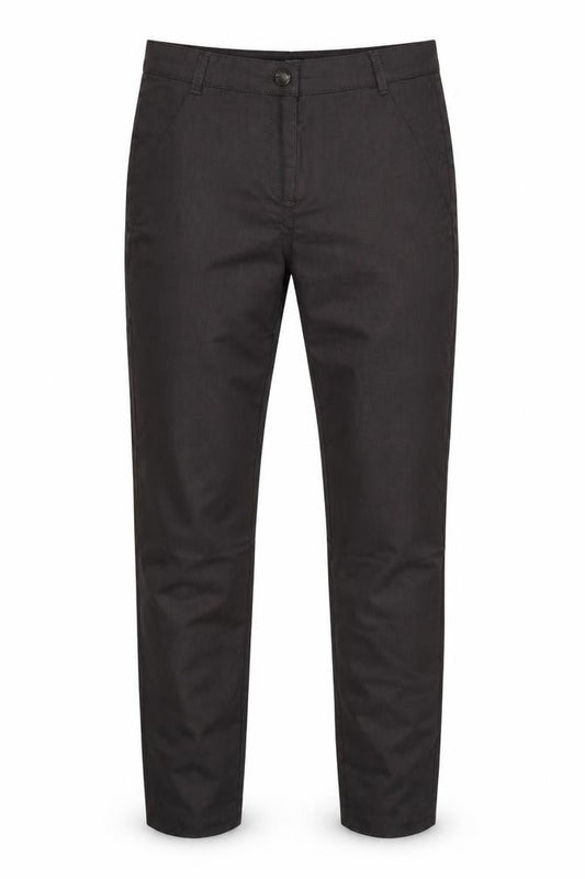 Front view of Comma men’s grey polyester trousers, size 40, 28-inch leg regular