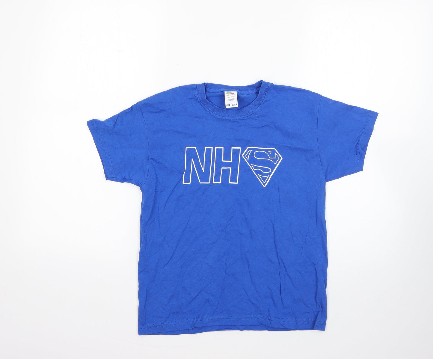 Fruit of the Loom Boys Blue  100% Cotton Basic T-Shirt Size 7-8 Years Round Neck  - nhs