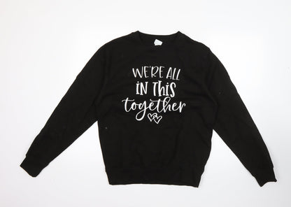 Awdis Mens Black Round Neck  Cotton Pullover Jumper Size S