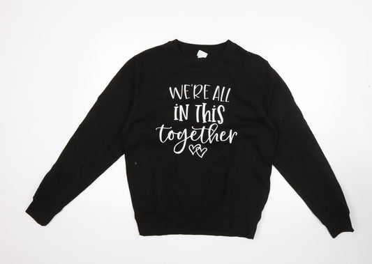 Awdis Mens Black Round Neck  Cotton Pullover Jumper Size S