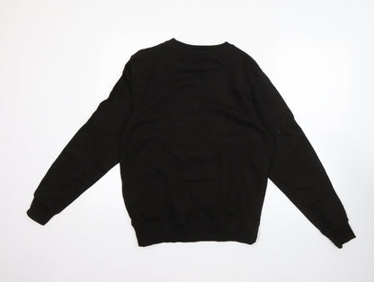 Awdis Mens Black Round Neck  Cotton Pullover Jumper Size S