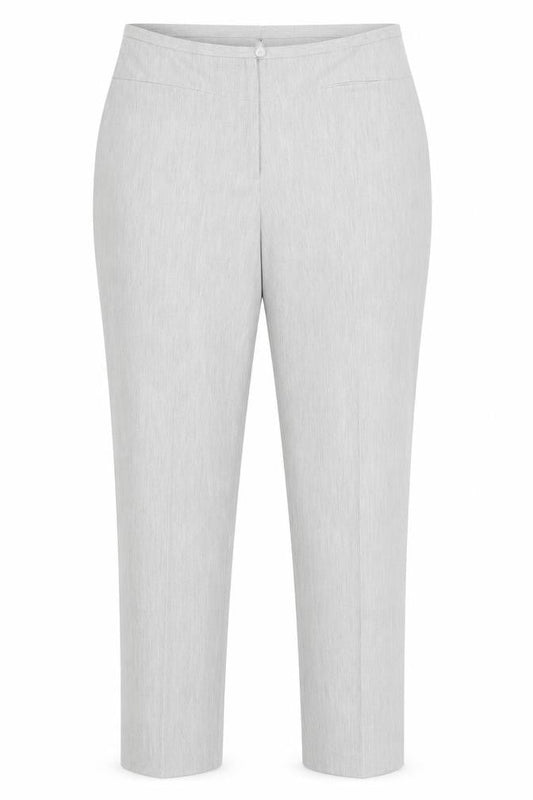 Front view of Agenda women’s silver polyester dress pants trousers, size UK 18, 28-inch leg regular button