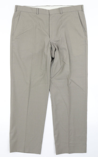 Marks & Spencer Mens Brown  Polyester Dress Pants Trousers Size 34 in L29 in Regular Hook & Eye