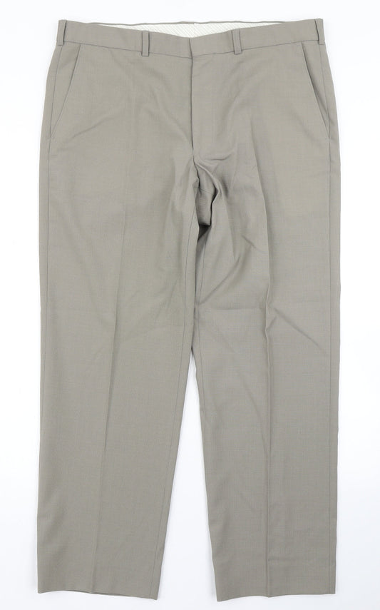 Marks & Spencer Mens Brown  Polyester Dress Pants Trousers Size 34 in L29 in Regular Hook & Eye