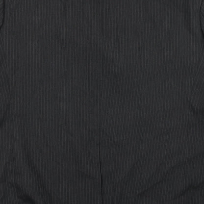 Brand and care label for Jonathon Adams men’s black striped polyester jacket blazer, size 42