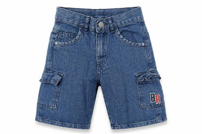 Front view of Katuco boys’ blue cotton cargo shorts, size 5, years regular