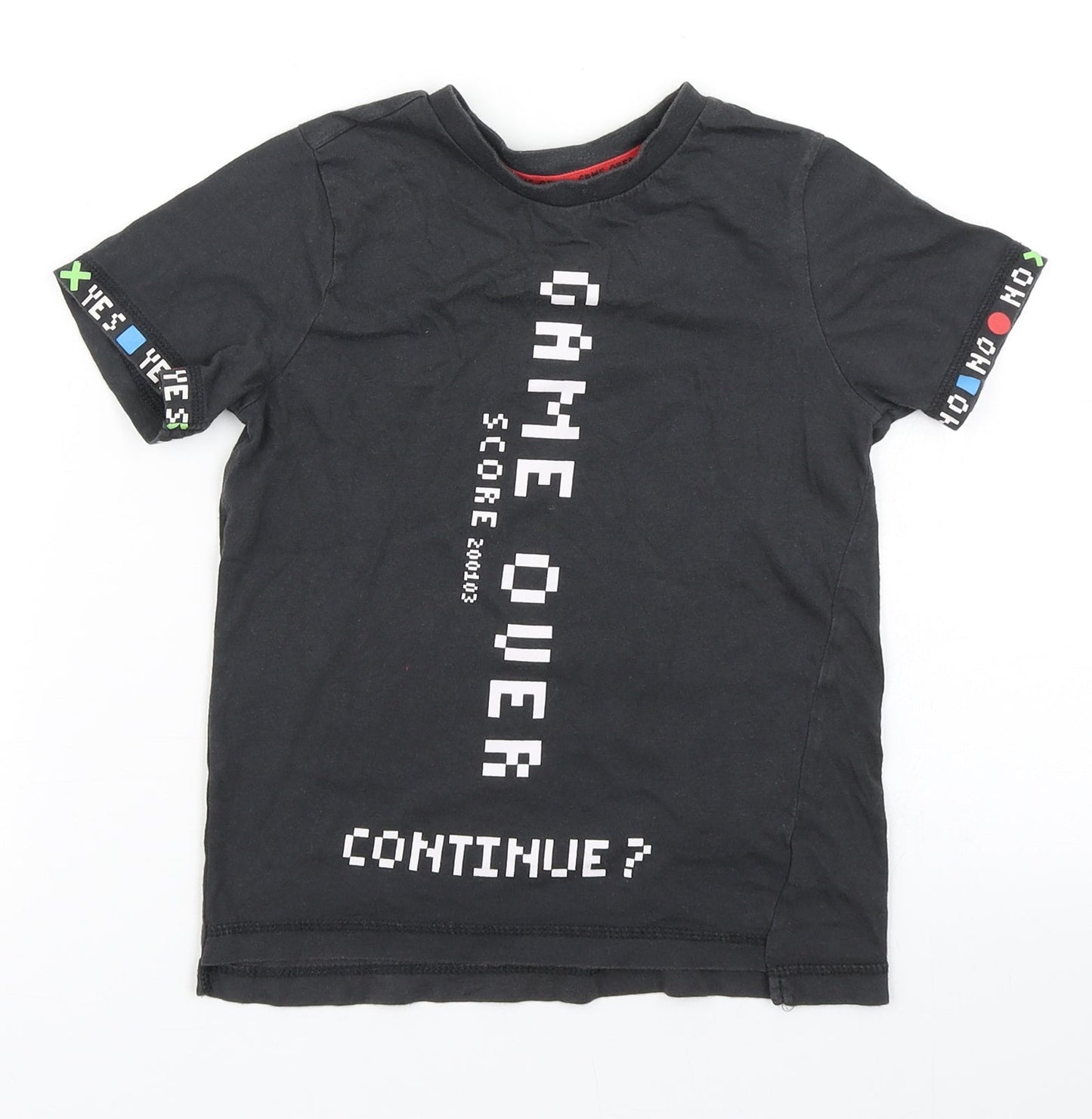 George Boys Black  Cotton Basic T-Shirt Size 5-6 Years Crew Neck  - Game Over
