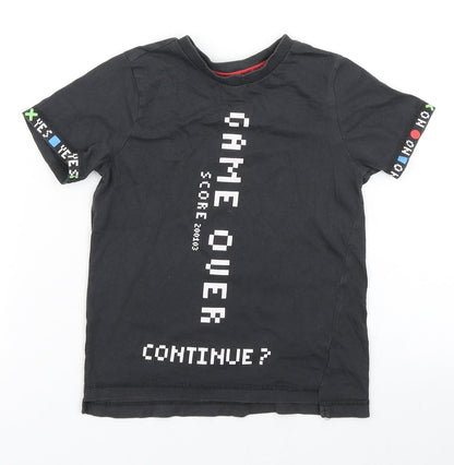 George Boys Black  Cotton Basic T-Shirt Size 5-6 Years Crew Neck  - Game Over