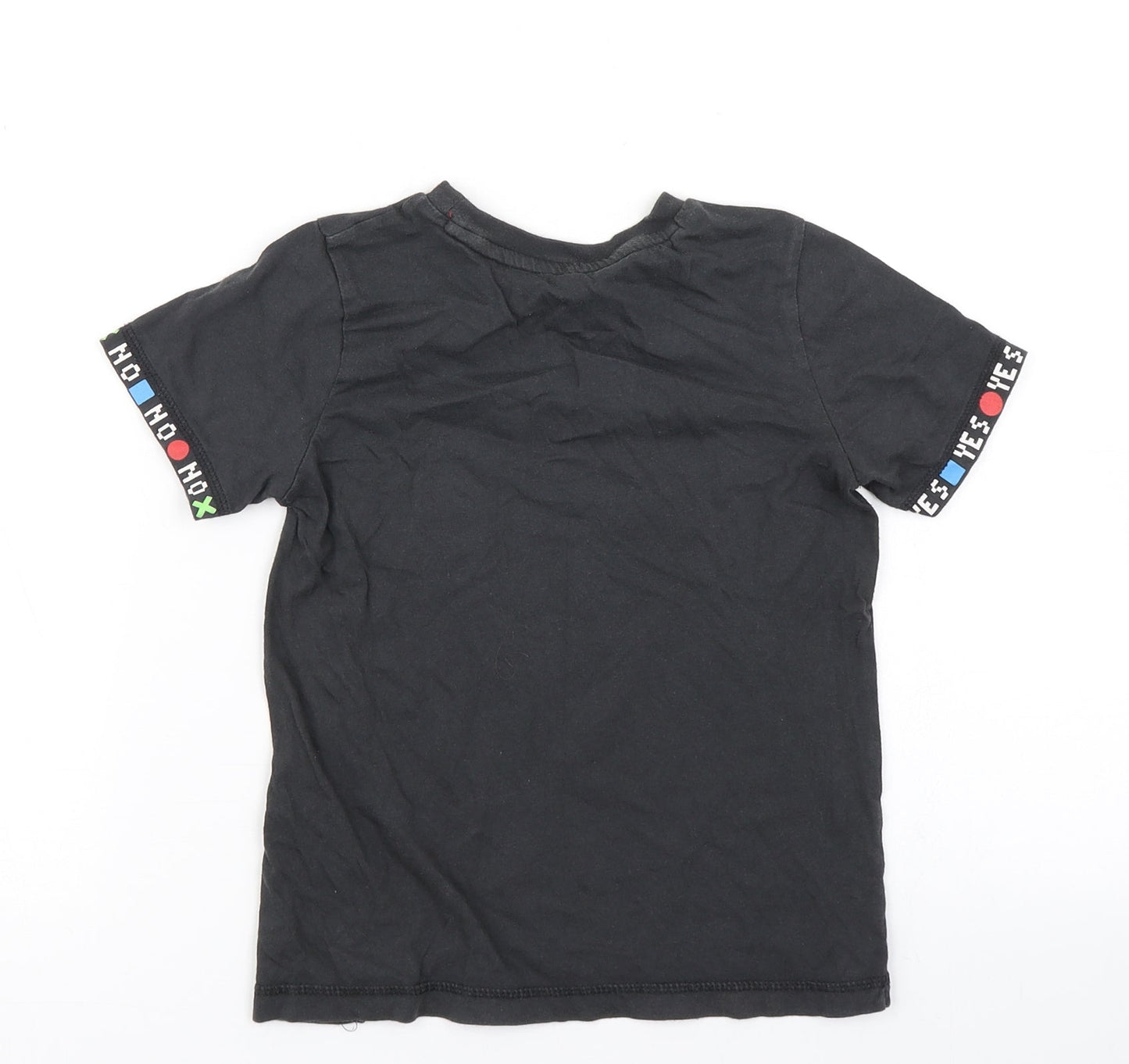 George Boys Black  Cotton Basic T-Shirt Size 5-6 Years Crew Neck  - Game Over