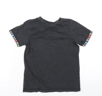 George Boys Black  Cotton Basic T-Shirt Size 5-6 Years Crew Neck  - Game Over