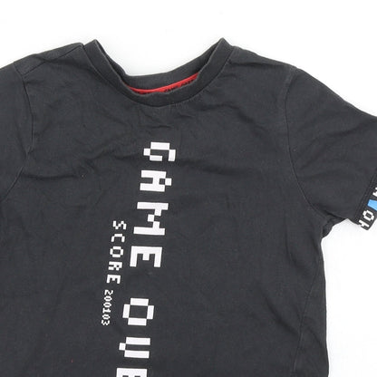 George Boys Black  Cotton Basic T-Shirt Size 5-6 Years Crew Neck  - Game Over